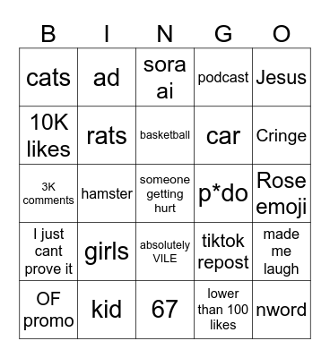 instagram bingo Card