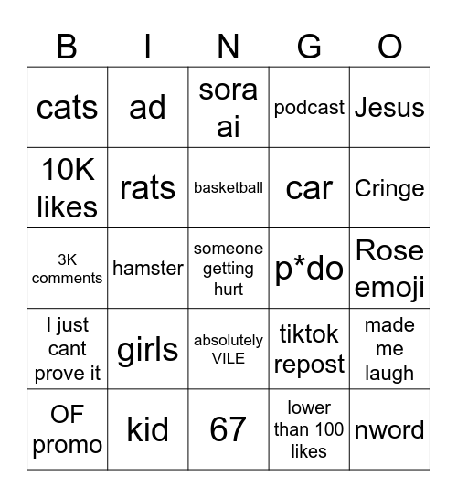 instagram bingo Card