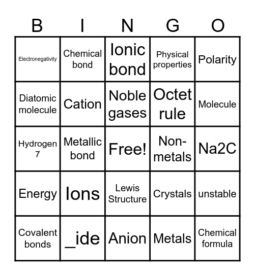 Bonding Bingo Card