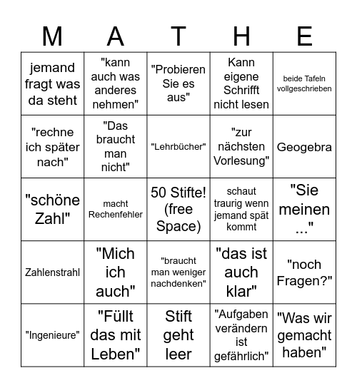 Mathe Bingo Card