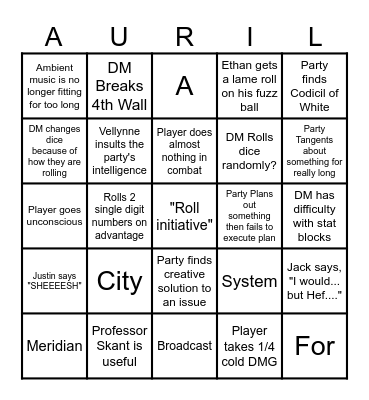 DnD Bingo Card Bingo Card