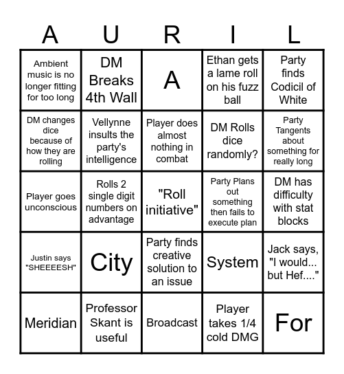 DnD Bingo Card Bingo Card