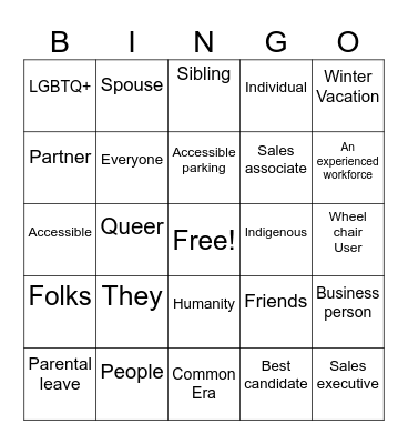 Inclusive Language BINGO Card