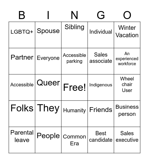 Inclusive Language BINGO Card