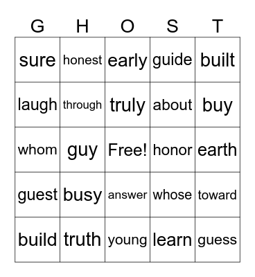 Ghostly Bingo Card