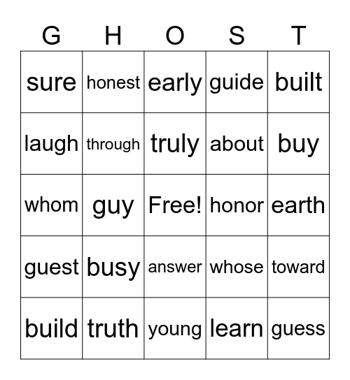 Ghostly Bingo Card