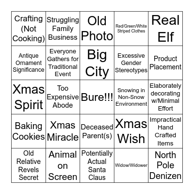 Hallmark Channel Holiday Bingo Card