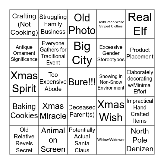 Hallmark Channel Holiday Bingo Card