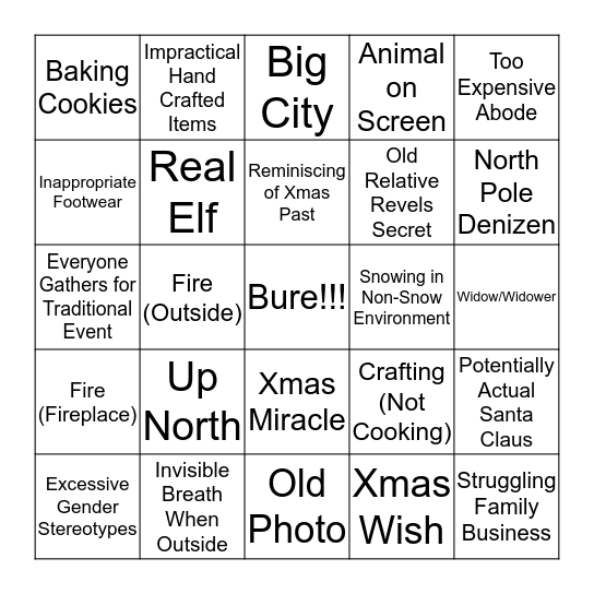 Hallmark Channel Holiday Bingo Card