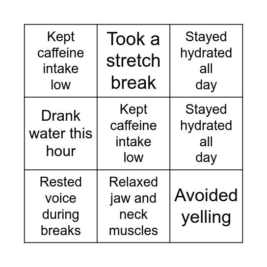 Vocal Care Bingo! Bingo Card