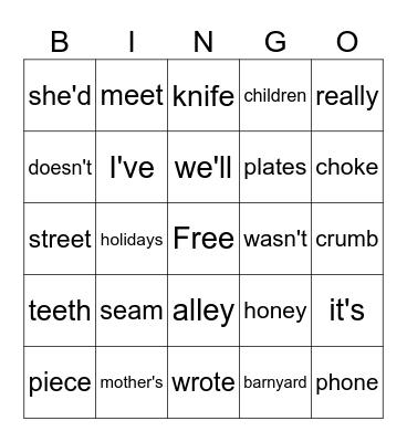 3rd Grade Bingo Card
