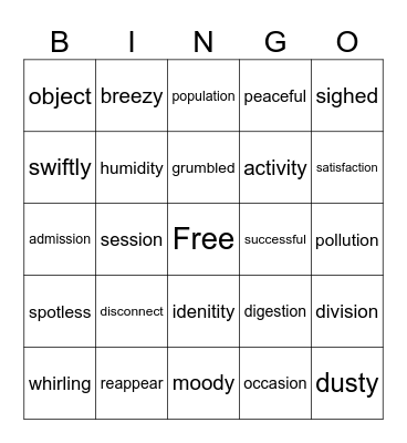 4th Grade Bingo Card