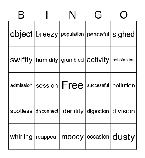 4th Grade Bingo Card