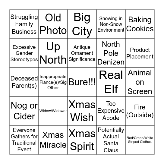 Hallmark Channel Holiday Bingo Card