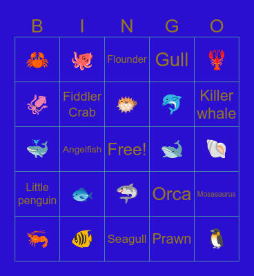 Ocean Bingo Card