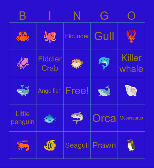 Ocean Bingo Card