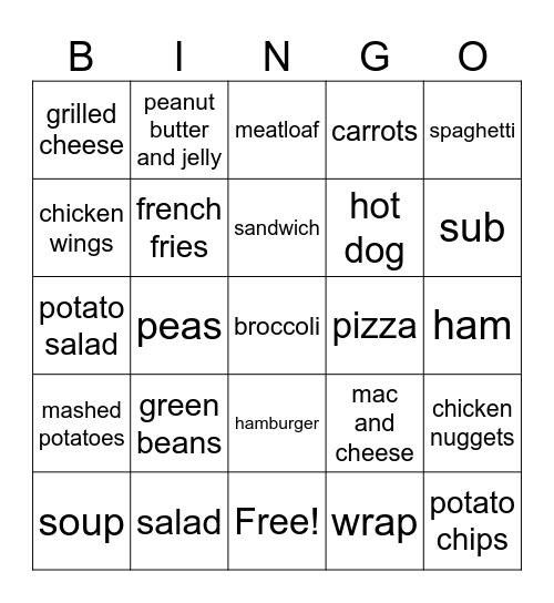 American Food Bingo Card