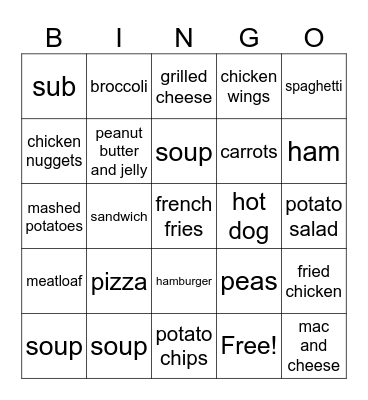 American Food Bingo Card