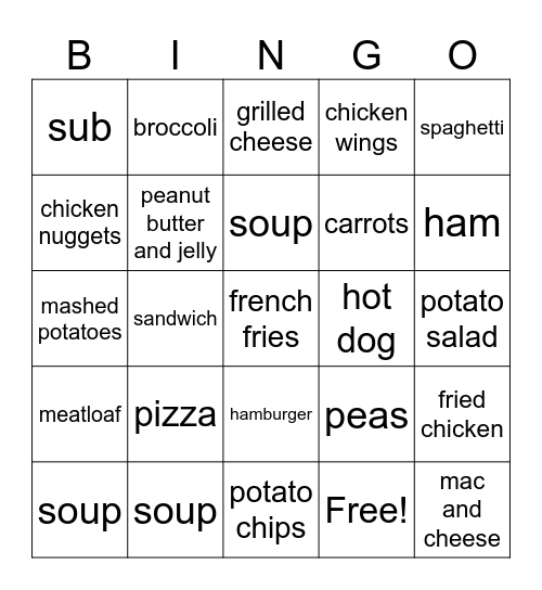 American Food Bingo Card