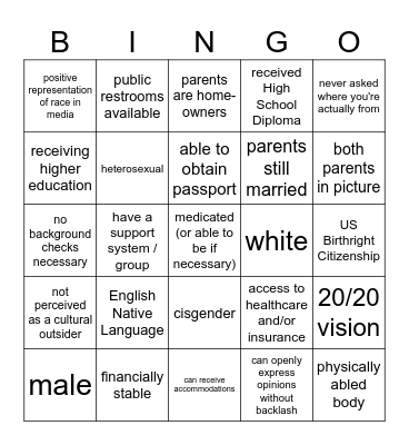 WGS 1000 - Creative Project Bingo Card