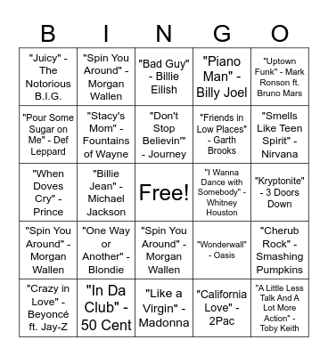 Musical Bingo Card