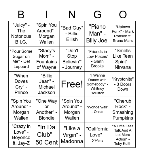 Musical Bingo Card