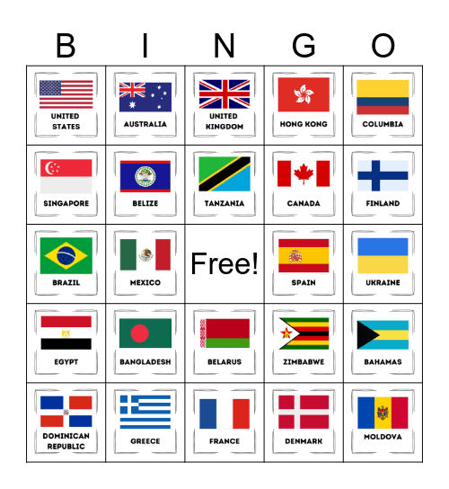 Country Flag Bingo Card