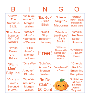 Musical Bingo Card
