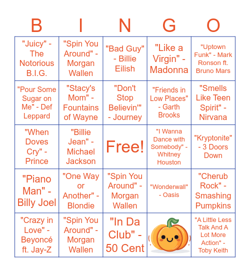 Musical Bingo Card