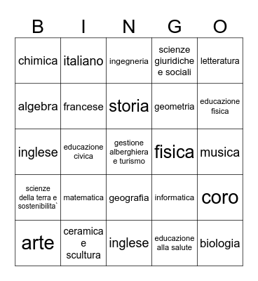 LE MATERIE Bingo Card