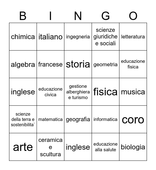 LE MATERIE Bingo Card