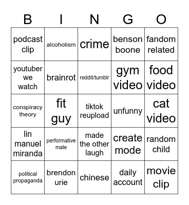 instagram reels bingo Card
