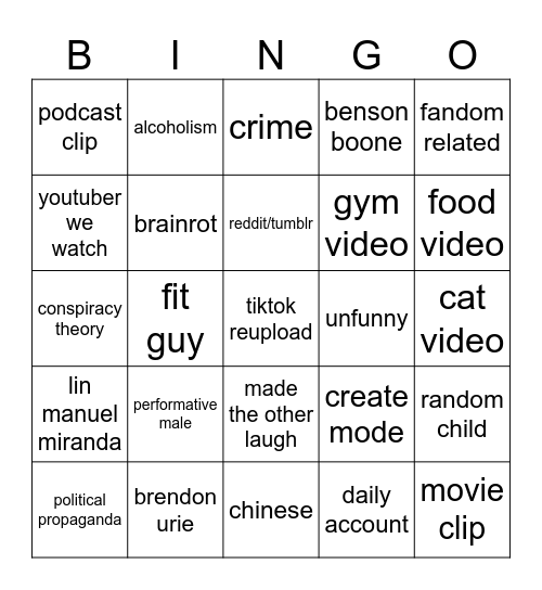 instagram reels bingo Card