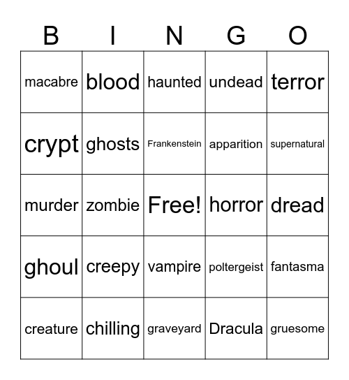 Halloween Bingo Words Bingo Card