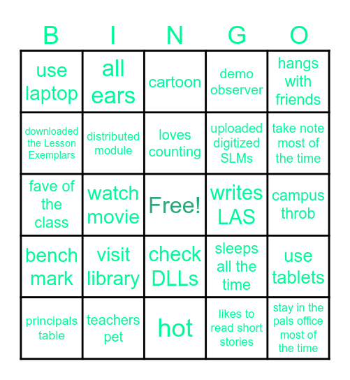 Transition Learning resources Bingo Card