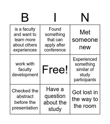 Bingo FIE Bingo Card