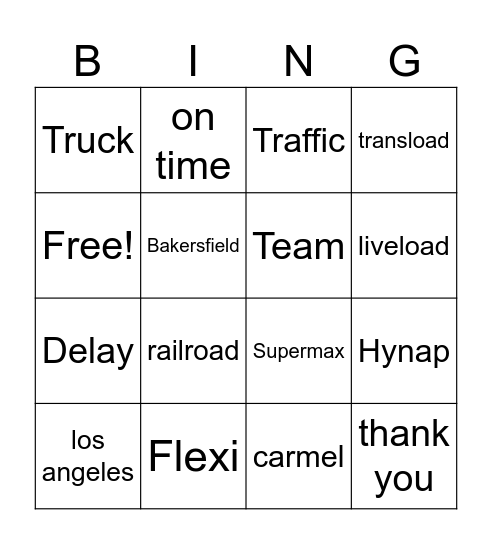 OIl Bingo Card
