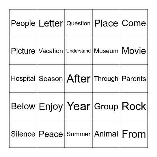 Grade 4 Festival Bingo (1) Bingo Card