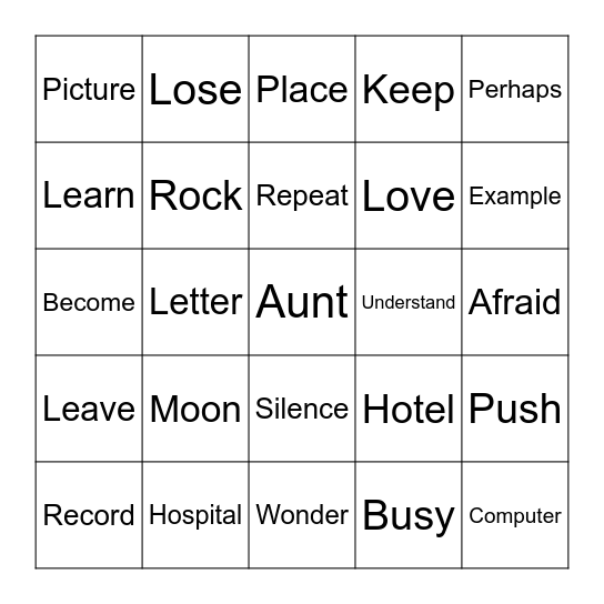 Grade 4 Festival Bingo (2) Bingo Card
