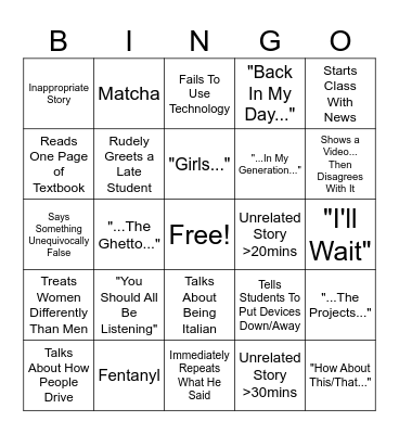 Sociology Bingo Card