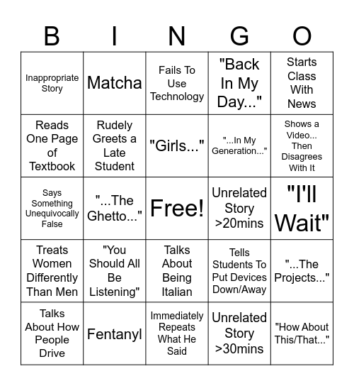 Sociology Bingo Card