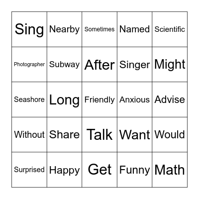 Grade 5 Festival Bingo (3) Bingo Card