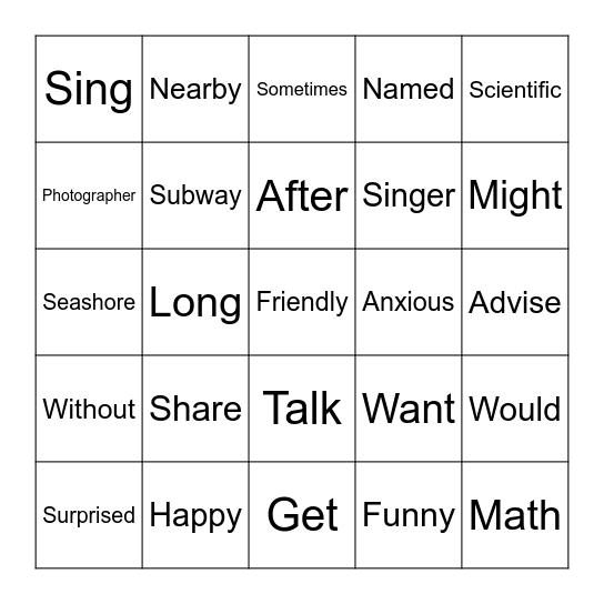 Grade 5 Festival Bingo (3) Bingo Card