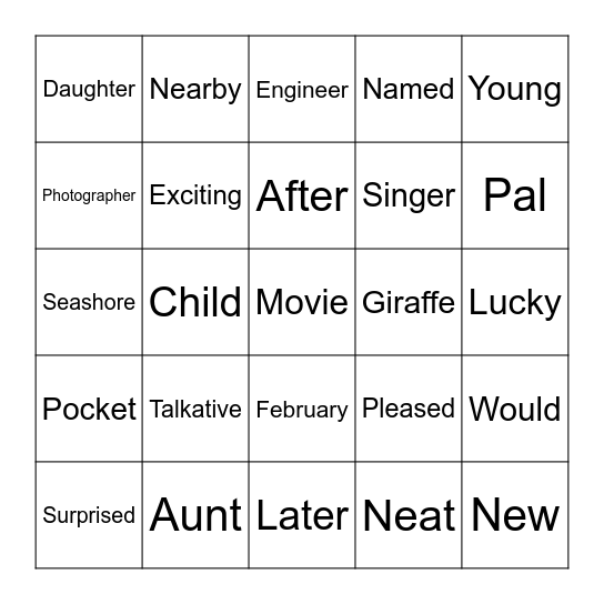 Grade 5 Festival Bingo (4) Bingo Card