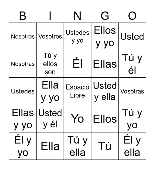 Los pronombres personales y el verbo ser I Bingo Card