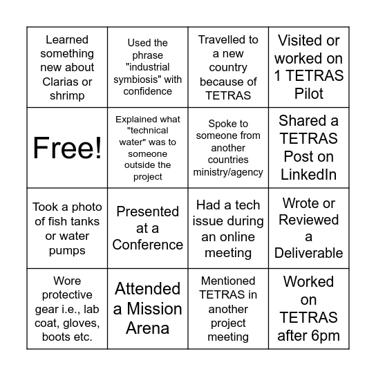TETRAS Bingo! Bingo Card
