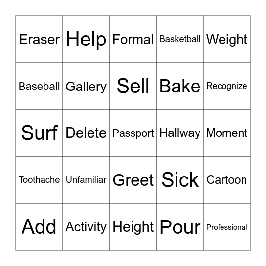 Grade 6 Festival Bingo (1) Bingo Card