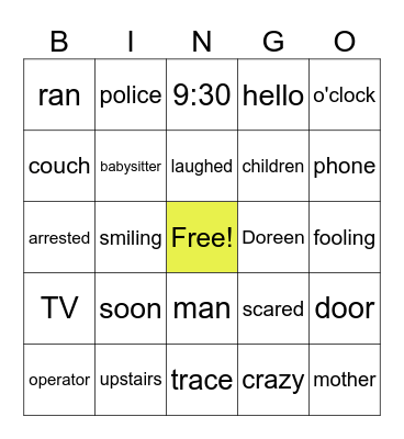 Scary Stories to Tell in the Dark- The Babysitter Bingo Card