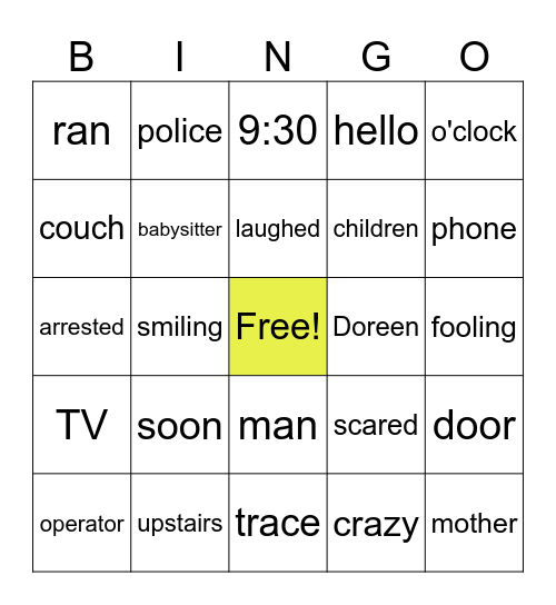 Scary Stories to Tell in the Dark- The Babysitter Bingo Card