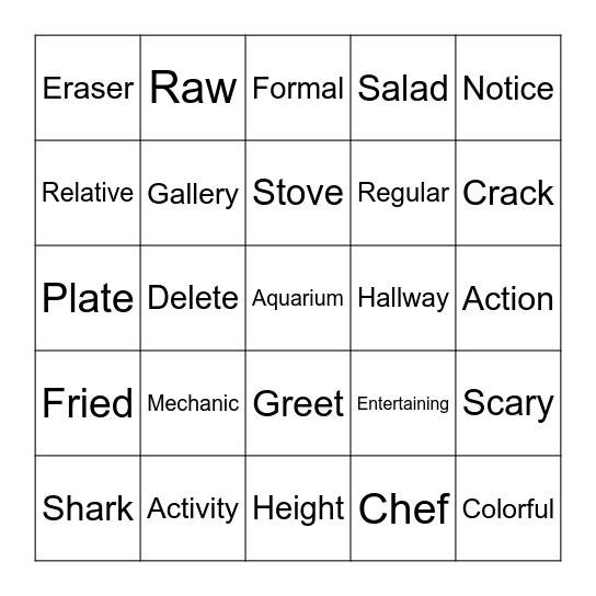 Grade 6 Festival Bingo (2) Bingo Card